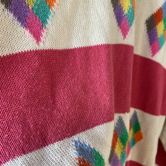United Colors of Benetton Vintage XL 100% Cotton Striped Rainbow Preppy Sweater - Picture 5 of 9